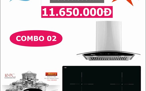 Combo 02 - Bếp từ + Hút mùi + Bộ nồi Binova Giá sốc